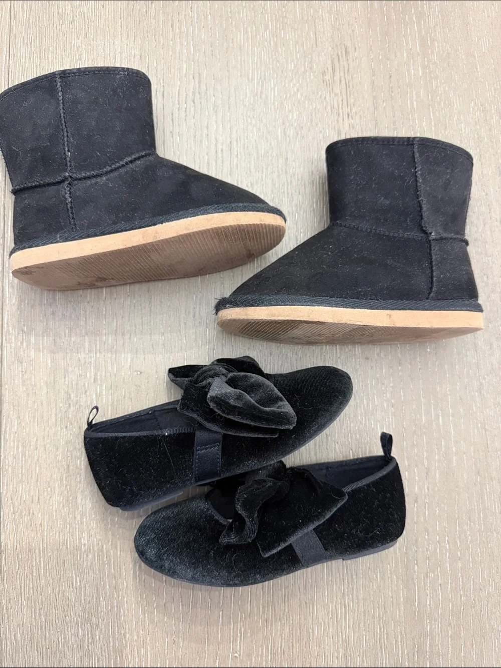 Old Navy Kids Black Velvet Bow Mary Jane Shoes & Black Boots